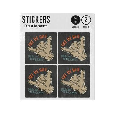 Picture of Ride The Wave Take Me To The Ocean Sign Of The Horns Surfing Gesture Sticker Sheets Twin Pack