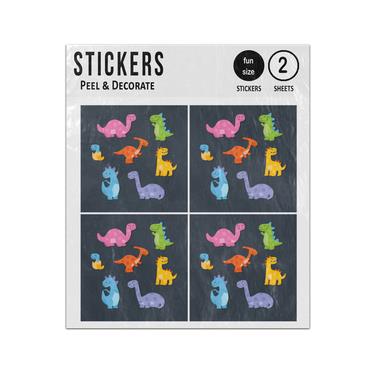 Picture of Seven Smiling Dinosaurs Hand Drawn Collection Sticker Sheets Twin Pack