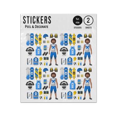 Picture of Skateboard Equipment Set Illustration Sticker Sheets Twin Pack