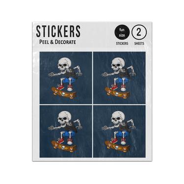 Picture of Skull Riding Skateboard Hand Drawn Sticker Sheets Twin Pack