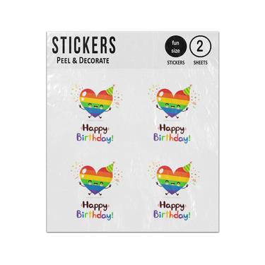 Picture of Smiling Rainbow Heart Character Happy Birthday Sticker Sheets Twin Pack