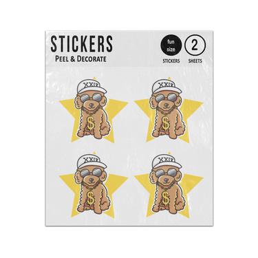 Picture of Star Poodle Dog Wearing White Cap Glasses Rapper Chain Sticker Sheets Twin Pack