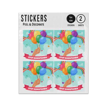 Picture of Stop Homophobia Hand Holding Rainbow Balloons Sticker Sheets Twin Pack
