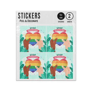 Picture of Stop Homophobia Hands Holding Rainbow Heart Sticker Sheets Twin Pack
