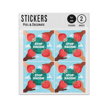 Picture of Stop Racism Different Skin Colour Hands Holding Red Hearts Sticker Sheets Twin Pack