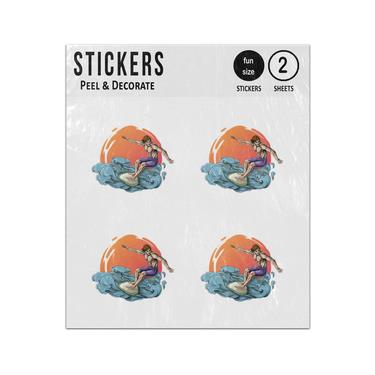 Picture of Surfer Surfing Waves Sun Setting Sticker Sheets Twin Pack