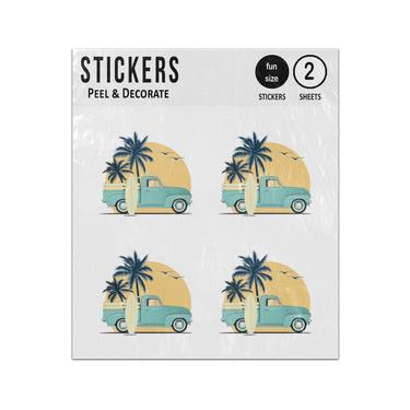 Picture of Surfing Retro Pick Up Truck With Surf Boards Sunset Palm Trees Sticker Sheets Twin Pack
