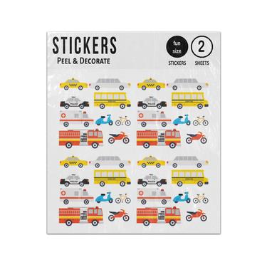 Picture of Taxi Limo Police Bus Ambulance Fire Engine Bikes Set Sticker Sheets Twin Pack