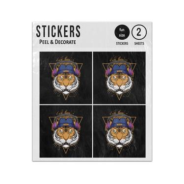 Picture of Tiger Wearing Beanie Headphone Illustration Sticker Sheets Twin Pack