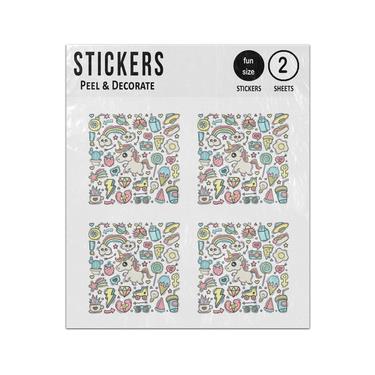 Picture of Unicorn And Magical Elements Hand Drawn Doodles Sticker Sheets Twin Pack