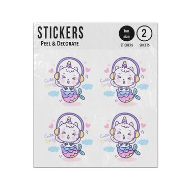 Picture of Unicorn Cat Mermaid Listen Music Headphones Sticker Sheets Twin Pack