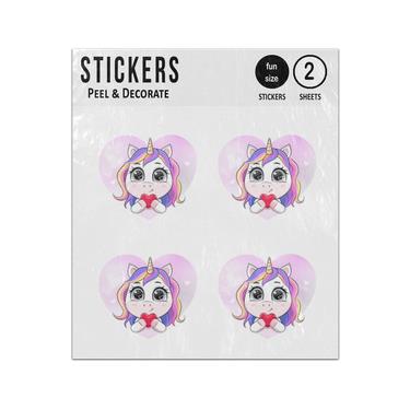 Picture of Unicorn Holding Heart Big Love Eyes Sticker Sheets Twin Pack