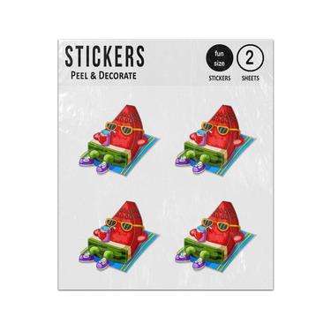 Picture of Watermelon Cartoon Character Sunbathing Sticker Sheets Twin Pack