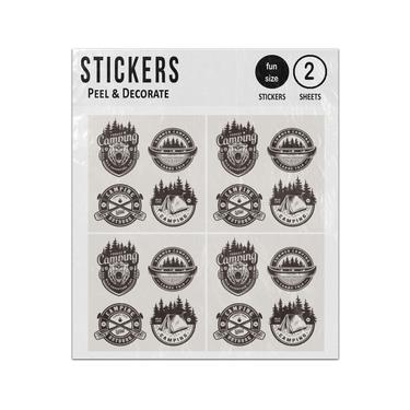 Picture of Wild Camping Summer Canoe Trip Adventure Monochrome Emblems Sticker Sheets Twin Pack