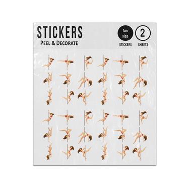 Picture of Woman Pole Dancer Positions Poses Set Collection Sticker Sheets Twin Pack