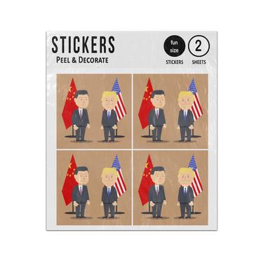 Picture of Jinping Trump Standing Together China Usa Flags Cartoon Sticker Sheets Twin Pack