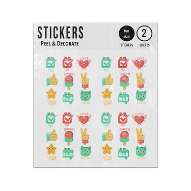 Picture of Yes No Love Sweet Star Peace Hello Cartoon Characters Set Sticker Sheets Twin Pack
