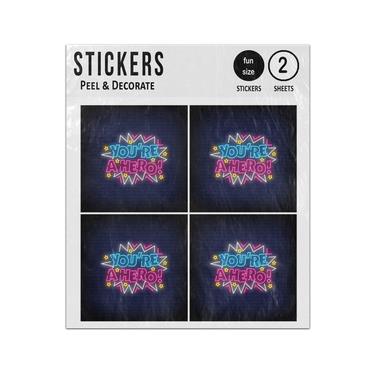 Picture of You Are A Hero Neon Sign Style Sticker Sheets Twin Pack