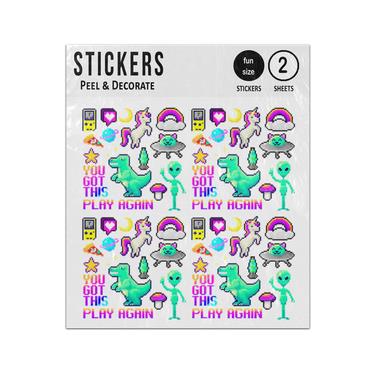 Picture of You Got This Play Again Retro Pixel Art 8 Bit Game Sticker Sheets Twin Pack