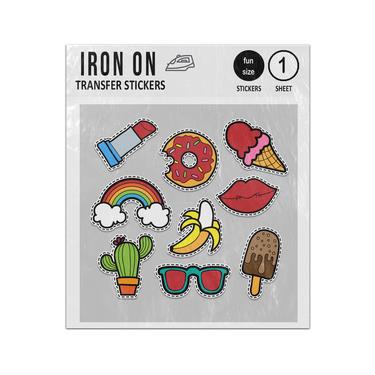 Picture of Donut Rainbow Lolly Cactus Glasses Lips Comic Set Iron On Sticker