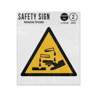 Picture of Corrosive Substance Yellow Triangle Warning Hazard Iso 7010 W023 Adhesive Vinyl Signs Twin Pack