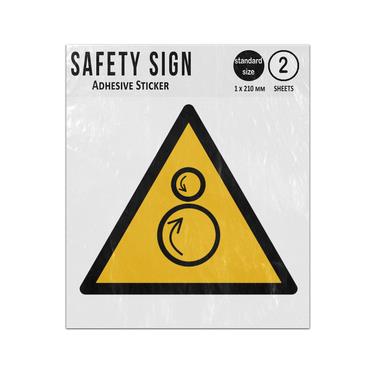 Picture of Counter Rotating Rollers Yellow Triangle Warning Hazard Iso 7010 W025 Adhesive Vinyl Signs Twin Pack