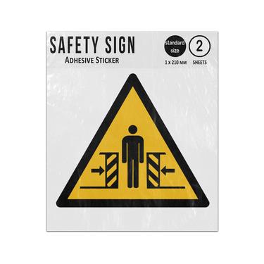 Picture of Crushing By Moving Parts Yellow Triangle Warning Hazard Iso 7010 W019 Adhesive Vinyl Signs Twin Pack