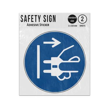 Picture of Disconnect Mains Plug From Electrical Outlet Blue Circle Mandatory Action Iso 7010 M006 Adhesive Vinyl Signs Twin Pack