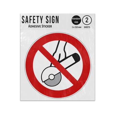 Picture of Do Not Use Hand Held Grinder Red Circle Diagonal Line Prohibition Iso 7010 P034 Adhesive Vinyl Signs Twin Pack