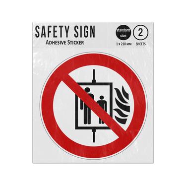 Picture of Do Not Use Lift In The Event Of Fire Red Circle Diagonal Line Prohibition Iso 7010 P020 Adhesive Vinyl Signs Twin Pack
