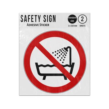 Picture of Do Not Use This Device In A Bathtub Shower Or Water Filled Resevoir Red Circle Diagonal Line Prohibition Iso 7010 P026 Adhesive Vinyl Signs Twin Pack
