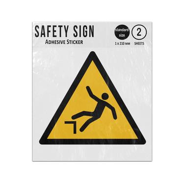 Picture of Drop Or Fall Yellow Triangle Warning Hazard Iso 7010 W008 Adhesive Vinyl Signs Twin Pack