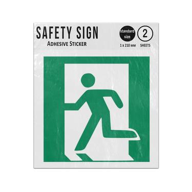 Picture of Emergency Exit Left Hand Green Square Safe Condition Iso 7010 E001 Adhesive Vinyl Signs Twin Pack