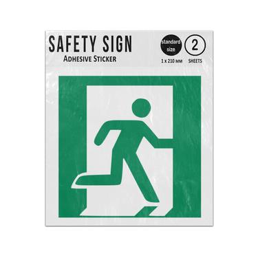 Picture of Emergency Exit Right Hand Green Square Safe Condition Iso 7010 E002 Adhesive Vinyl Signs Twin Pack