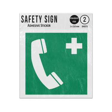 Picture of Emergency Telephone Green Square Safe Condition Iso 7010 E004 Adhesive Vinyl Signs Twin Pack