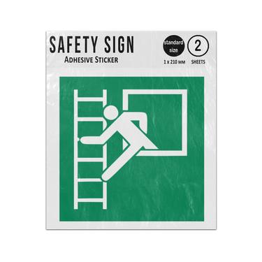 Picture of Emergency Window With Escape Ladder Green Square Safe Condition Iso 7010 E016 Adhesive Vinyl Signs Twin Pack