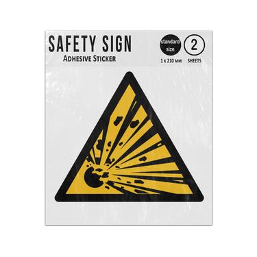 Picture of Explosive Materials Yellow Triangle Warning Hazard Iso 7010 W002 Adhesive Vinyl Signs Twin Pack