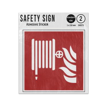 Picture of Fire Hose Reel Red Fire Protection Safety Iso 7010 F002 Adhesive Vinyl Signs Twin Pack