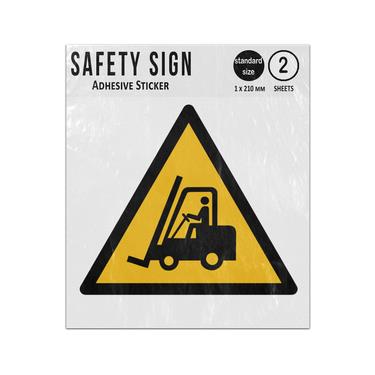 Picture of Forklift Truck And Other Industrial Vehicles Yellow Triangle Warning Hazard Iso 7010 W014 Adhesive Vinyl Signs Twin Pack