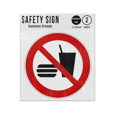 Picture of No Eating Or Drinking Red Circle Diagonal Line Prohibition Iso 7010 P022 Adhesive Vinyl Signs Twin Pack