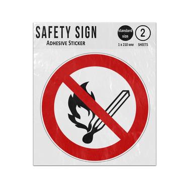 Picture of No Open Flame Red Circle Diagonal Line Prohibition Iso 7010 P003 Adhesive Vinyl Signs Twin Pack