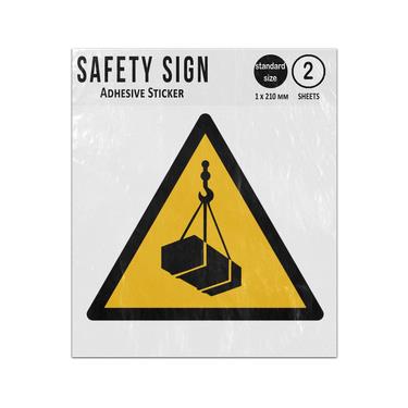 Picture of Overhead Or Suspended Load Yellow Triangle Warning Hazard Iso 7010 W015 Adhesive Vinyl Signs Twin Pack