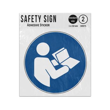 Picture of Refer To Instruction Manual Booklet Blue Circle Mandatory Action Iso 7010 M002 Adhesive Vinyl Signs Twin Pack