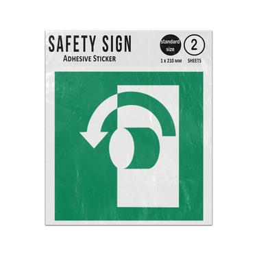 Picture of Turn Anticlockwise Counterclockwise To Open Green Square Safe Condition Iso 7010 E018 Adhesive Vinyl Signs Twin Pack
