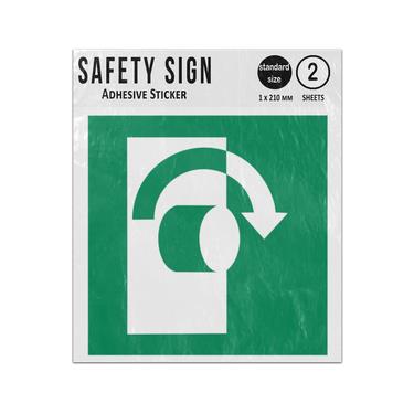 Picture of Turn Clockwise To Open Green Square Safe Condition Iso 7010 E019 Adhesive Vinyl Signs Twin Pack