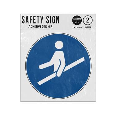 Picture of Use Handrail Blue Circle Mandatory Action Iso 7010 M012 Adhesive Vinyl Signs Twin Pack