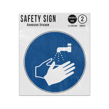 Picture of Wash Your Hands Blue Circle Mandatory Action Iso 7010 M011 Adhesive Vinyl Signs Twin Pack