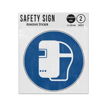 Picture of Wear A Welding Mask Blue Circle Mandatory Action Iso 7010 M019 Adhesive Vinyl Signs Twin Pack
