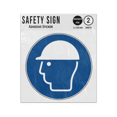 Picture of Wear Head Protection Blue Circle Mandatory Action Iso 7010 M014 Adhesive Vinyl Signs Twin Pack