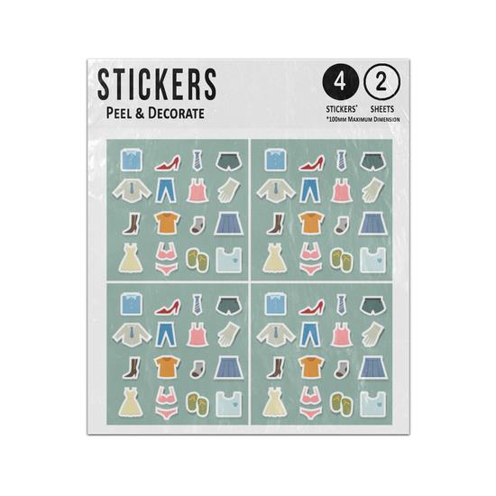Clothing Fashion Clothes Dress Underwear 2D Flat Icons Set Sticker Sheets  Twin Pack Business. Imprintable